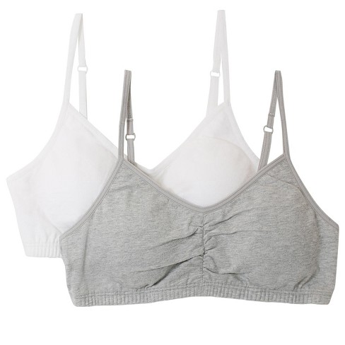 Fruit of the Loom Girls' Bralette with Removable Pads 2-Pack White/Heather  Grey 34