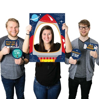 Big Dot of Happiness Blast Off to Outer Space - Rocket Ship Baby Shower Birthday Party Photo Booth Picture Frame & Props - Printed on Sturdy Material