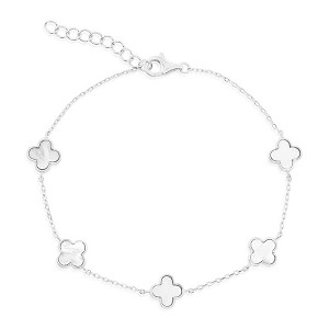 Simona Sterling Silver, MOP Flower Anklet - Available Colors: White, Gold - 1 of 3