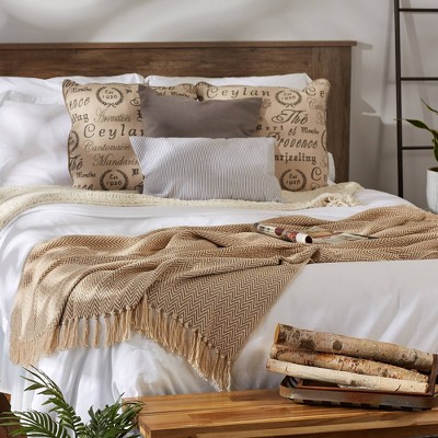 50"x60" Stone Cotton Handloom Chevron Throw Blanket