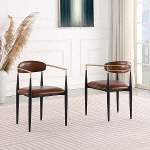 Boucle Dining Chair Set of 2 , Mid-Century Luxury Upholstered Armchairs for Kitchen Restaurant Café-Morden Fort - 1 of 4