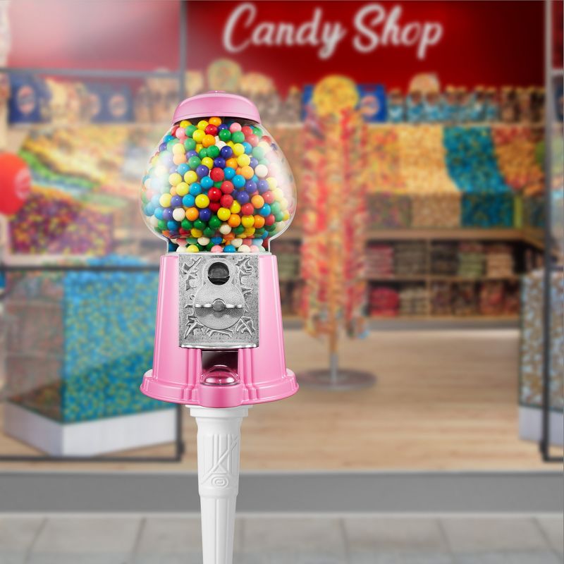 Olde Midway 15" Gumball Machine with Stand Coin Bank, Vintage-Style Bubble Gum Candy Dispenser, 2 of 8