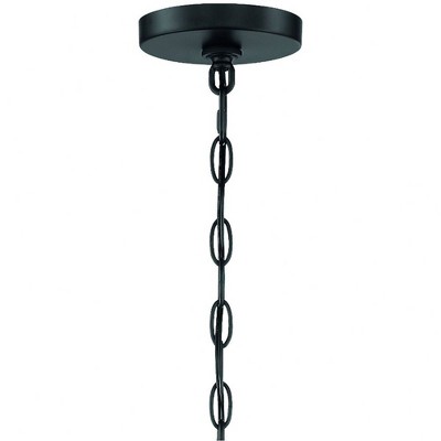 Matte Black Crystal Cascade 6-Light Chandelier with Black Wood Beads