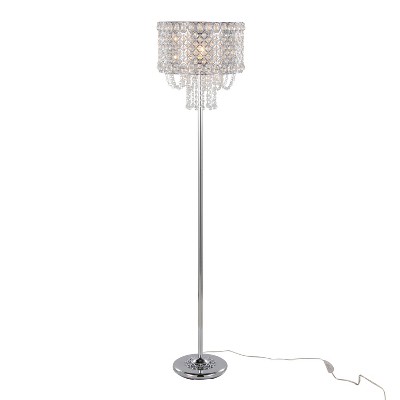 Polished Chrome Crystal Droplets 60" Chandelier Floor Lamp