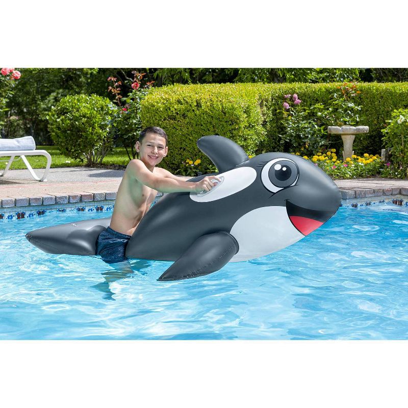 Poolmaster Jumbo Whale Rider Inflatable Swimming Pool Float - Gray/White/Red, 5 of 11