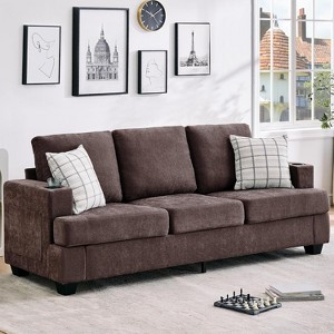 Garvee 89" Modern Sofa for Living Room, 3-Seater Comfy Couches with Deep Seat, Chenille Couch with Cup Holders and Side Storage Pockets - 1 of 4