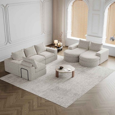 Modern Curved L-Shaped Sectional Sofa with Chaise, Double Cushion Design Modular Sofa, Upholstered Couch with Chenille Cover-Cuddlewood