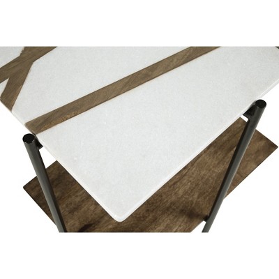 Braxmore Rectangular Black and White Marble Wood Accent Table