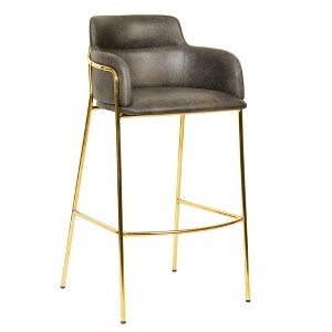 LeisureMod 40" Bar Stool Upholstered Pub Chair with Gold Stainless Steel Base with Armrest and Footrest Axis Series - 1 of 4