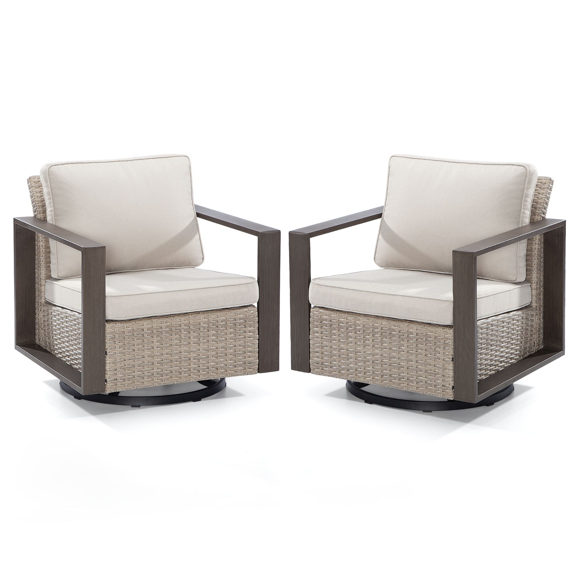 UPTIOT Swivel Wicker Outdoor Lounge Chair (Set of 2)  Beige