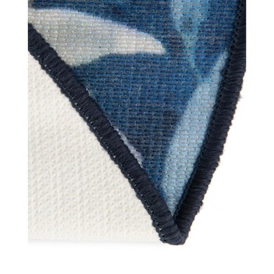 Navy Blue Round Floral Synthetic Outdoor Rug