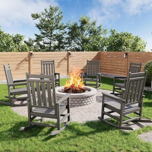 coucheta Lumber Rocking Chair Outdoor Set of 6, HDPE High Back Porch Rocker Chairs with Wood Texture, All Weather Resistant Furniture for Patio - 1 of 4