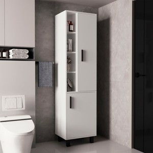 FURNIinspire Utility Storage Cabinets Tall Storage Cabinet, Bathroom Cabinet With 2 Doors, 3 Open Shelves For Living Room, White, 14"*17.9"*68.1" - 1 of 4