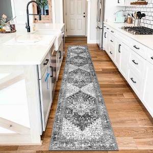 BAGOKIE Washable Vintage Boho Floral Runner Rug - 1 of 4