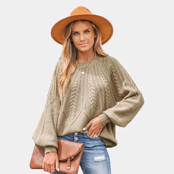 Women's Cable Knit Drop Sleeve Sweater - Cupshe