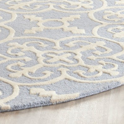 Light Blue and Ivory Round Hand-Tufted Wool Rug