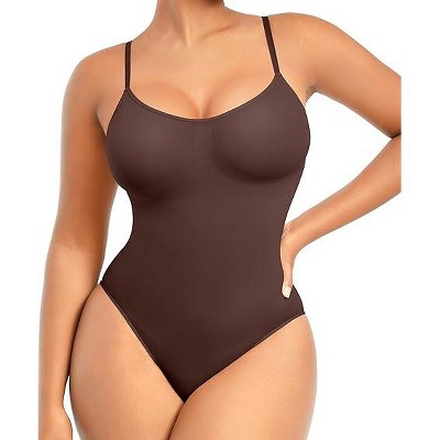 SHAPELLX Bodysuits for Women Tummy Control Shapewear Seamless Sculpting Butt Lifting Shapewear Comfy Body Shaper for Women—Brown 38