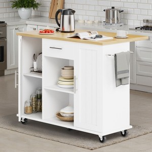 Celebalcony Rolling Kitchen Island Cart With Butcher Block Top – Portable Workstation With Storage Shelves, 1 Drawer & Locking Wheels - 1 of 4