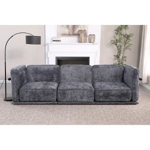 Modular Velvet Retro-Modern Modular Sofa Set with Corner Module, Independent Seating and Matching Ottoman with Wooden-Metal Armrests - 1 of 4