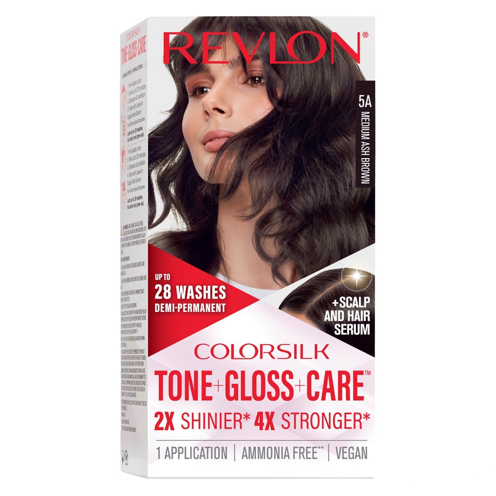 Photos - Hair Dye Revlon ColorSilk Tone + Gloss + Care Demi Permanent Hair Color - 5A Medium Ash Brown - 4.5 fl oz 