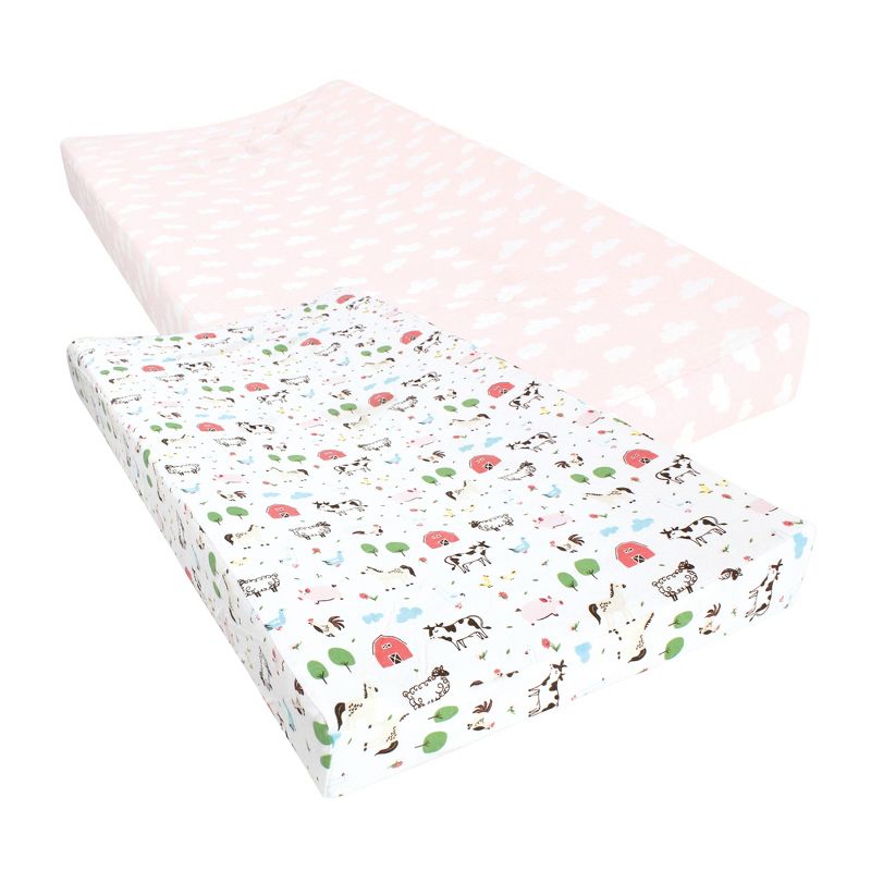 Hudson Baby Infant Girl Cotton Changing Pad Cover, Girl Farm Animals, One Size, 1 of 5