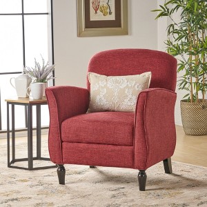 Tweed Armchair with Medium-Gauge Tonal Piping, Polished Turned Legs, and Curvy Retro Arms for Living Room - 1 of 4