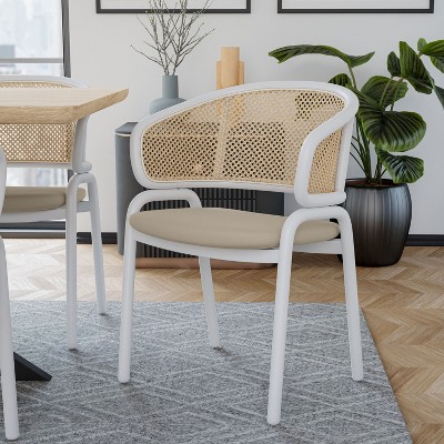 Taupe Leather Upholstered Arm Chair with White Metal Frame