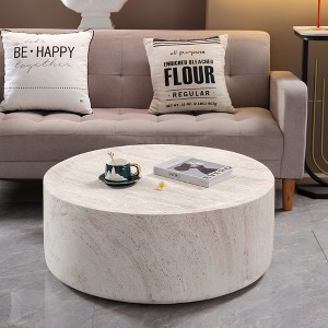 Light Travertine Magnesium Oxide Drum Coffee Table, 31.5