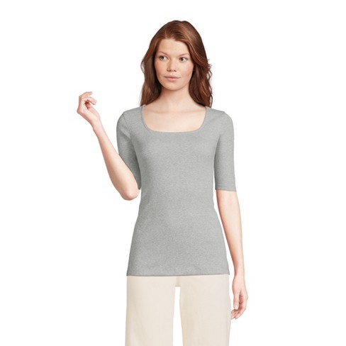 Lands' End Women's Elbow Sleeve 2x2 Rib Square Neck T-shirt : Target