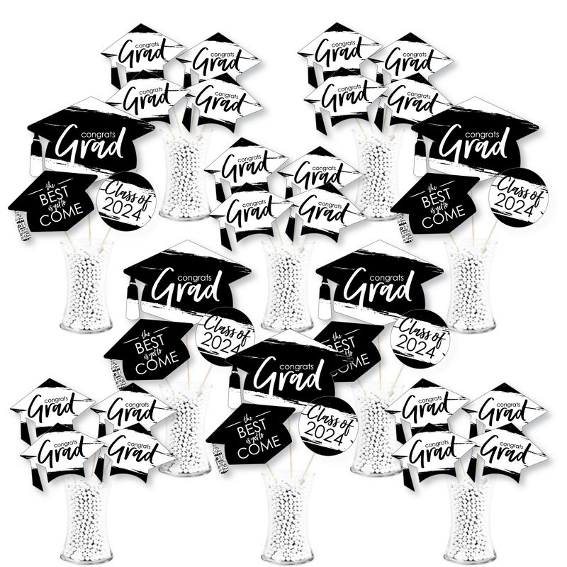 Big Dot of Happiness 2024 Black and White Graduation Party Centerpiece Sticks - Showstopper Table Toppers - 35 Pieces, 1 of 9