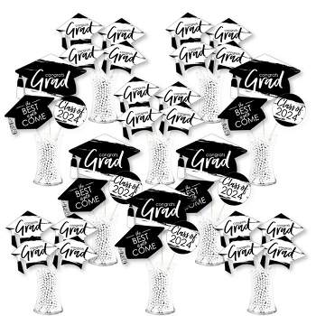 Big Dot of Happiness 2024 Black and White Graduation Party Centerpiece Sticks - Showstopper Table Toppers - 35 Pieces