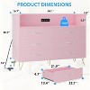Jojoka Pink Bedroom Dresser with Electrical Outlet and LED Lights, 6 Drawer Wooden Dresser with 2 Open Shelves - 2 of 4