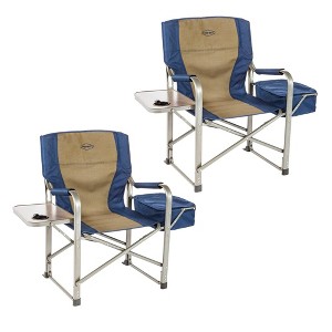 Kamp-Rite Director Portable Lounge Chair Outdoor Furniture Folding Sports Chair with Side Table, Cup Holder, and 12 Can Ice Cooler, Navy (2 Pack) - 1 of 4