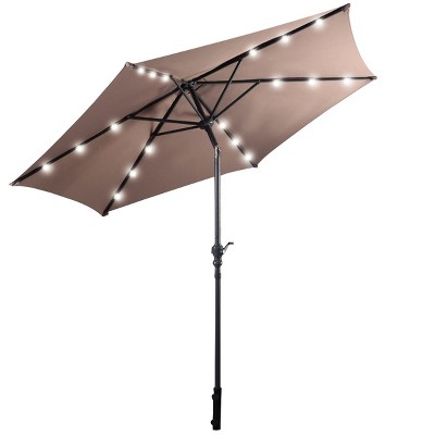 Tangkula 9' Outdoor Patio Umbrella Offset w/LED Light No Base Beige/Burgundy/Tan