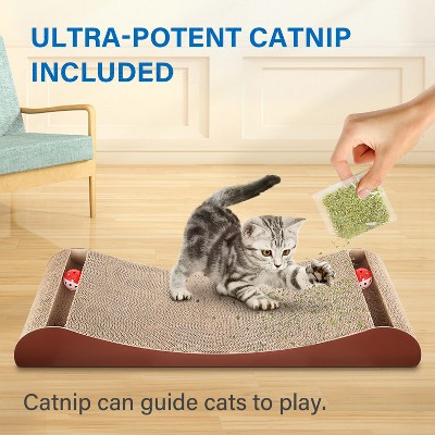 Brown Corrugated Cardboard Cat Scratcher Lounge with Toy Balls