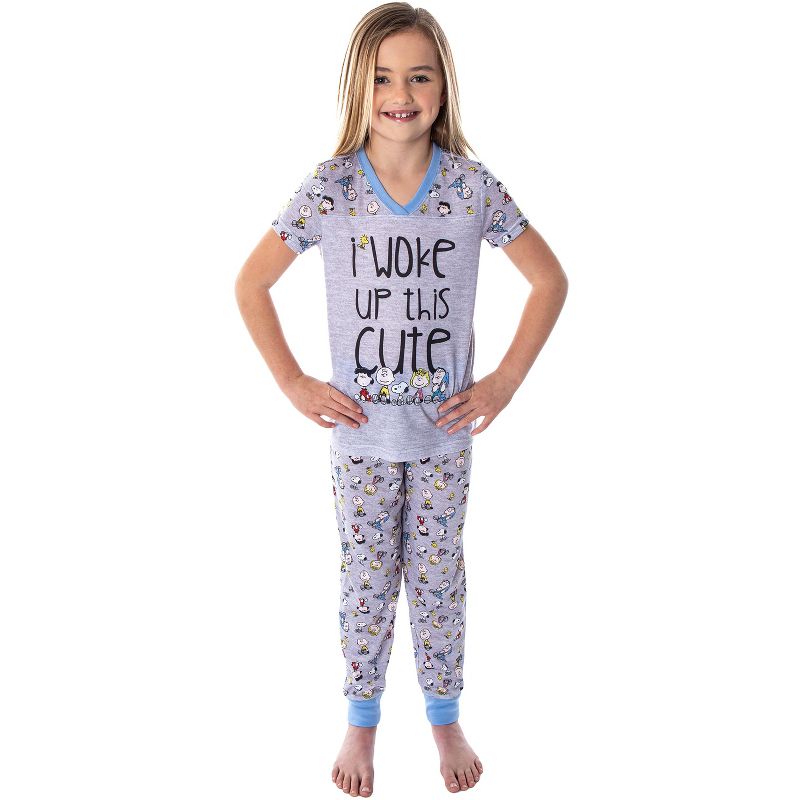 Peanuts Girls' Woke Up This Cute Pajamas Shirt And Pants Jogger Pajama Set, 1 of 5
