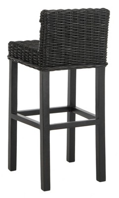 Cypress Black Mango Wood Bar Stool with Rattan Seat