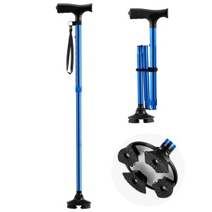 VEVOR Walking Cane for Man Woman, Folding Walking Stick with 8-Level Adjustable Height and 4-Pronged Pivoting Base, 250LBS Loading, Blue - 1 of 4