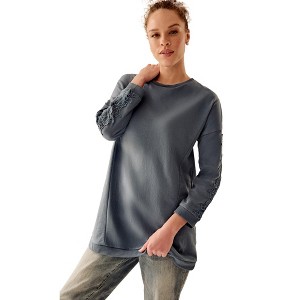 ellos French Terry Lace Trim Sweatshirt Tunic - 1 of 3