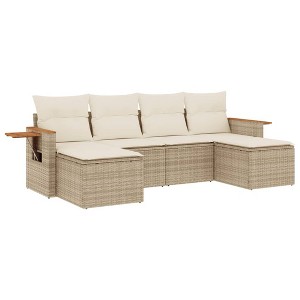 vidaXL 6 Piece Patio Sofa Set with Cushions Beige and Cream Poly Rattan - 1 of 4