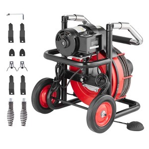 VEVOR Drain Cleaner Machine 100FT x 3/8 Inch, Auto Feed Sewer Snake Auger on Wheels, 370W Portable Drain Cleaning Machine with 8 Cutters, Black - 1 of 4