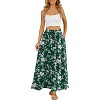 Women's High Waisted Pleated Flowy Maxi Skirt - Summer Casual with Pockets White Flower Green - 2 of 4