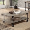 Vynxaria Industrial Style Coffee Table Open Bottom Shelf, Replicate Wood Wheel Legs, Slat Design, Natural Tone/Black Finish - 3 of 4