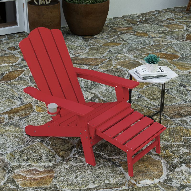 Merrick Lane HDPE Adirondack Chair with Cup Holder and Pull Out Ottoman, All-Weather HDPE Indoor/Outdoor Lounge Chair, 2 of 12