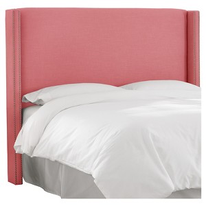 Queen Nail Button Wingback Headboard Linen Coral with Pewter Nail Buttons - Skyline Furniture, Linen Pink