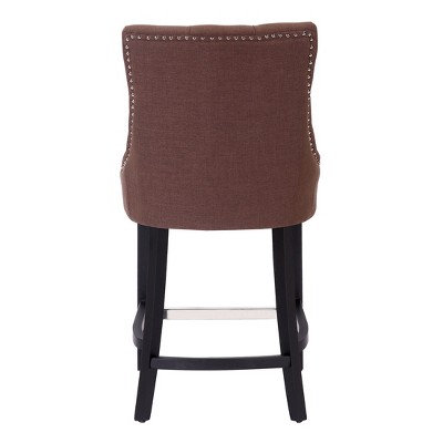 WestinTrends 29" Brown Linen Tufted Wingback Bar Stool Set