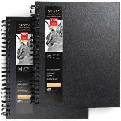 Arteza Sketchbook, Spiral-Bound Hardcover, Black, 9x12", 200 Pages of Drawing Paper Each - 2 Pack (ARTZ-9117)