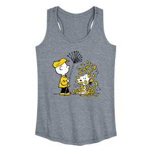 Women's - Peanuts - Charlie Brown Snoopy Fall Leaves Graphic Racerback Tank - 1 of 4