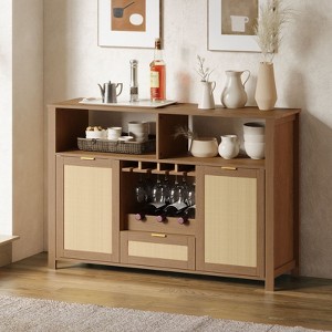 EROMMY Bay Isle Home™ Bar Cabinet With 2 Rattan Doors, Wine Racks And Drawers For Dining Room And Living Room - 1 of 4