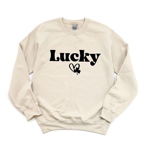 Simply Sage Market Women's Graphic Sweatshirt Lucky With Heart And Clover - 1 of 4